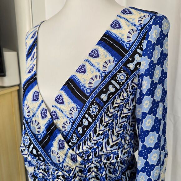 Free People Rosalie Wrap Blouse In Indigo Bell Sleeve V-Neck Blouse Size S - Picture 6 of 13